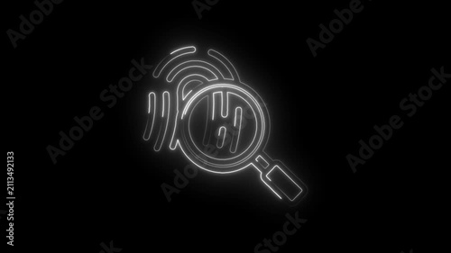 Fingerprint Magnifying Glass Neon Icon Search Investigation Discovery Identity Security Forensics
