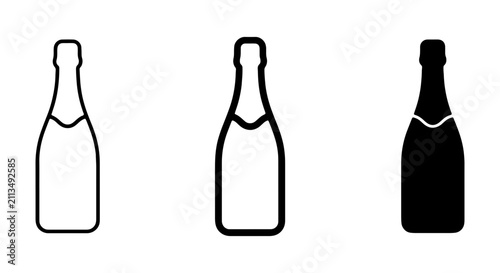 Champagne Bottle Icons Set: Celebration, Luxury, Beverage Vector Graphics