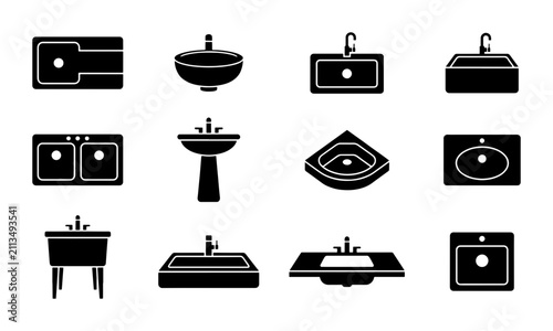 фотографія Bathroom Sink Icons Set, Plumbing Fixtures Vector Collection, Ceramic Washbasin