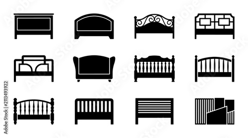 Canvastavla Vector Icons Set: Diverse Bed Frames, Headboards, and Bedroom Furniture Silhouet