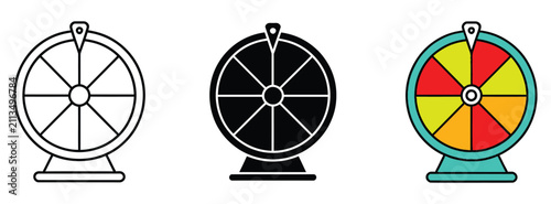 Fotografie Lucky Wheel Prize Draw Vector Icon Collection with Fortune Spinner, Lottery, Giv