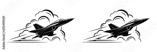 Foto Military Fighter Aircraft Vector Icon Set with Supersonic Jet, Air Force, Defens