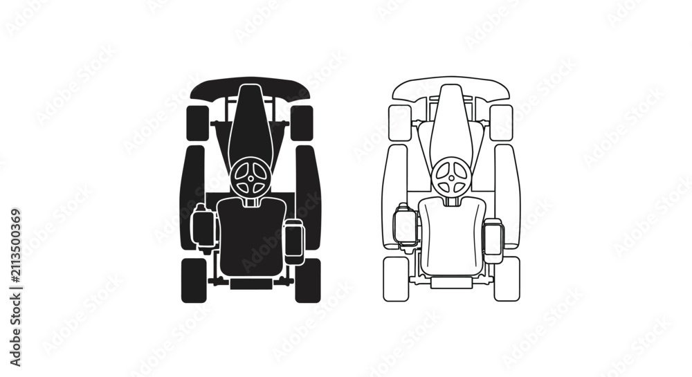 Fototapeta premium Formula one race car top view black and white silhouette