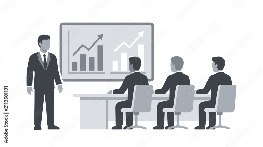 Fototapeta premium Business presentation with speaker and audience showing growth charts
