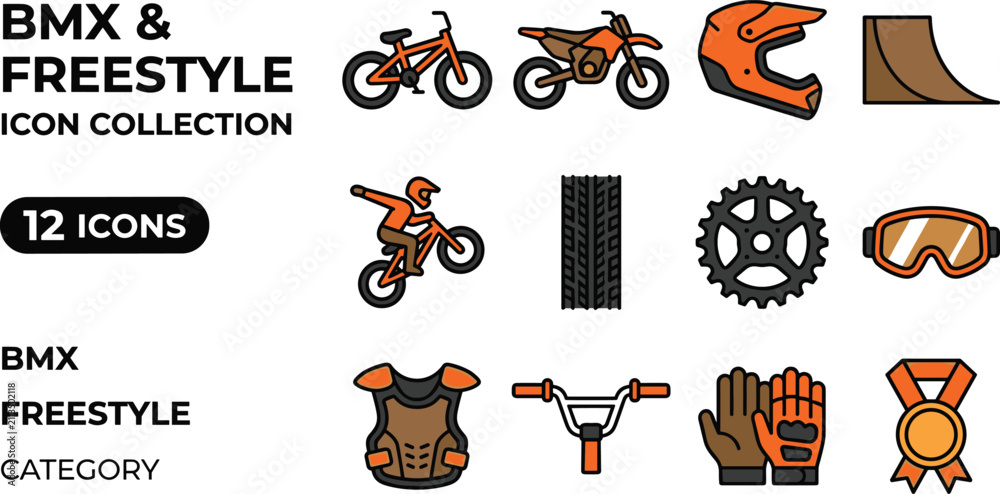 Obraz premium BMX Freestyle Icon Collection Featuring Bicycle Parts And Accessories