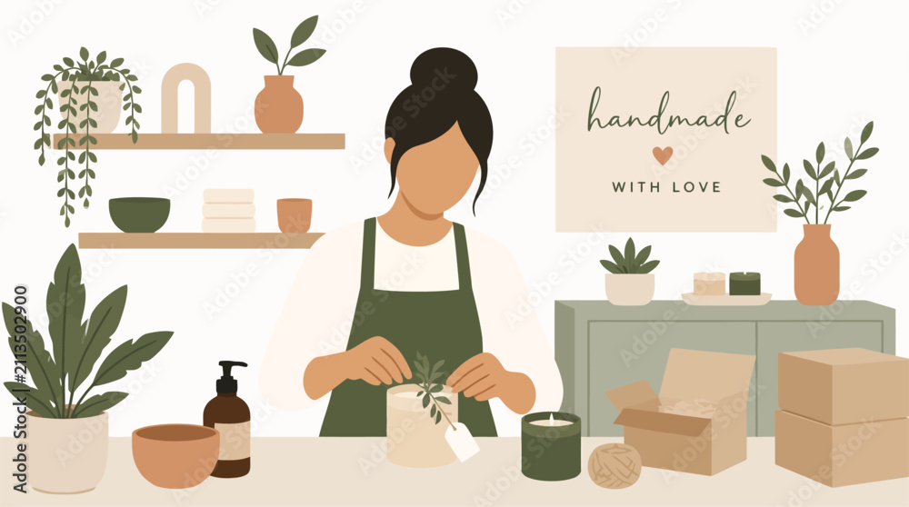 Fototapeta premium Woman crafting handmade gifts with care and attention to detail.