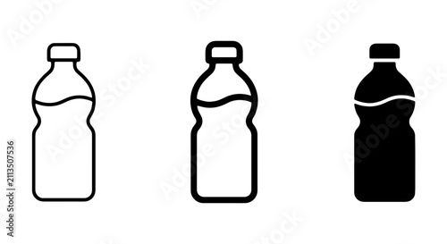 Water Bottle Icons Set: Simple Outline, Filled, and Silhouette Vector Graphics for Refreshment and Hydration