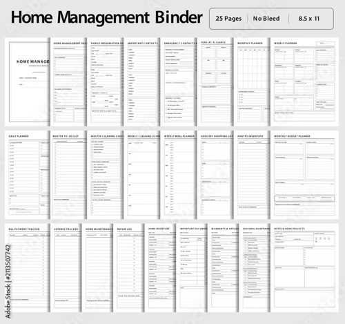 Comprehensive Home Management Planner Binder Set, Minimalist Style -Vector Illustration