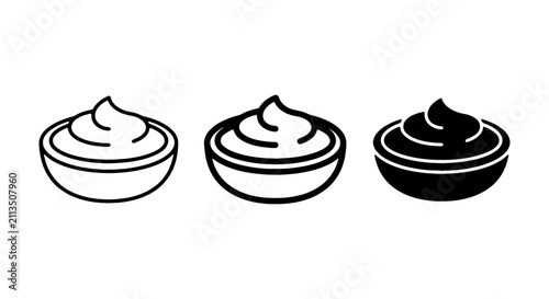 Bild auf Leinwand Creamy Sauce Icons, Food Dip Vector Set, Culinary Condiment Graphics, Simple Bow