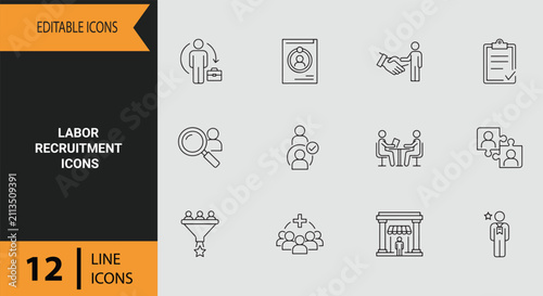 Labor Recruitment Hiring Talent Acquisition Employment Staffing Agency Outline Icon Set Design