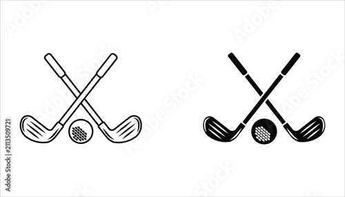 Golf icon set. Golf stick, Golf Ball and Golf Flag symbol. For web design. Vector illustration Isolated on white background.