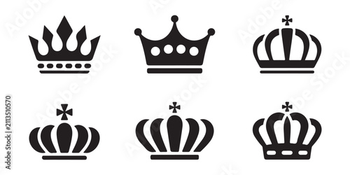 Photography Black silhouette of ornate crowns on transparent background collection vector art