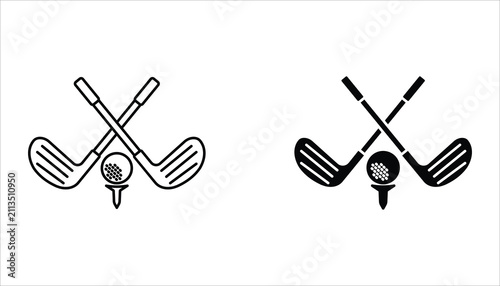 Golf icon set. Golf stick, Golf Ball and Golf Flag symbol. Vector illustration for web design. Isolated on white background.