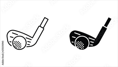 Golf icon set. Golf stick, Golf Ball and Golf Flag symbol. Vector illustration for web design. Isolated on white background.