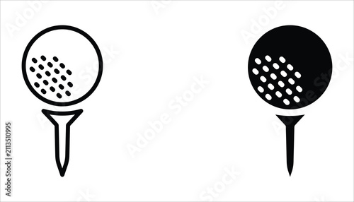Golf icon set. Golf stick, Golf Ball and Golf Flag symbol. Vector illustration for web design. Isolated on white background.