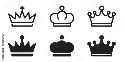 Konstfotografi Variety of black crown outlines on transparent background vector illustration pack
