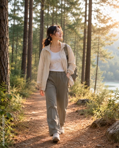 Walking through pine forest