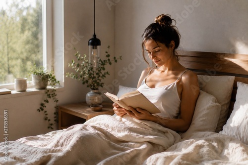 Reading a book before starting the day