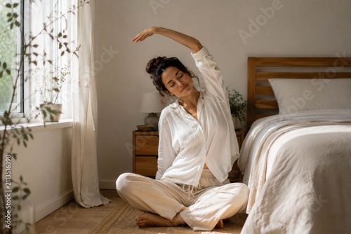 Stretching beside the bed