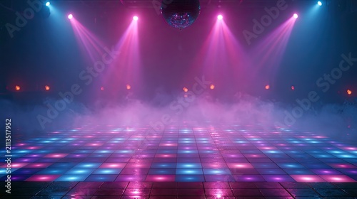 Vibrant nightclub scene with a shimmering disco ball and illuminated dance floor