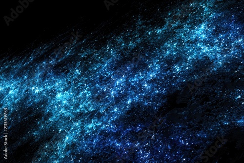 Ethereal galaxy of blue and white lights against deep black space