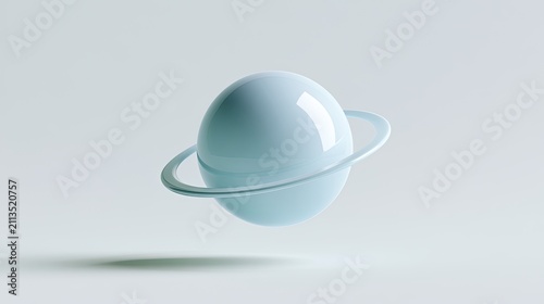 Minimalist, glossy blue planet with a ring, floating against a plain backdrop