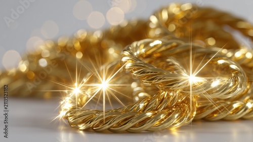 Close-up of a thick, twisted, golden rope with shimmering highlights