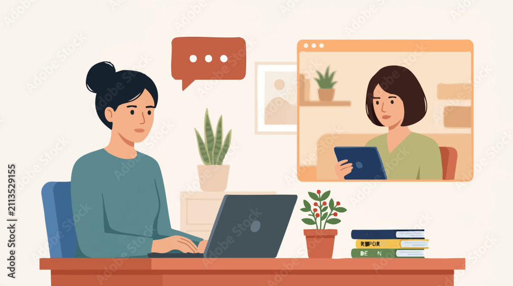 Fototapeta premium Remote work and online collaboration with women using technology