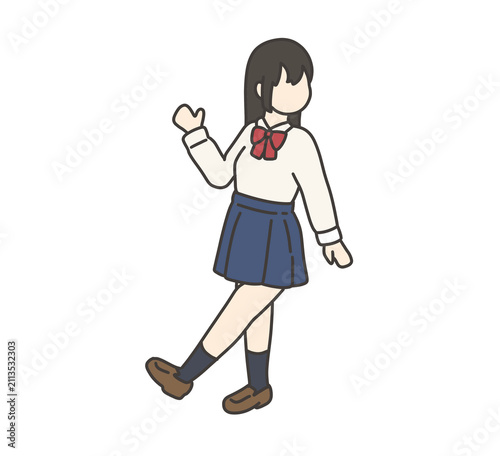 Girl walking in navy blazer school uniform/紺色のブレザー制服を着て歩く女の子