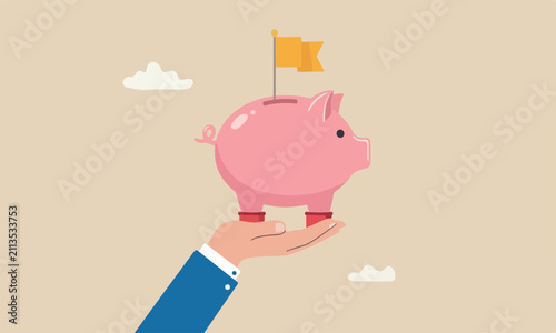 Best investment, red or bargain stock picking with high return, safety deposit saving for retirement concept, businessman hand offer shinny pink piggy bank with golden king crown