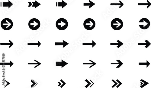  Arrow icon set, arrow cursor. Collection different arrows sign. Set different cursor arrow direction symbols in flat style. Black arrows icons