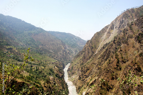 Mountain Valley with River and Green Hills