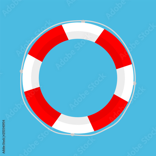 Lifebuoy on blue background, red and white swimming ring, vector illustration.