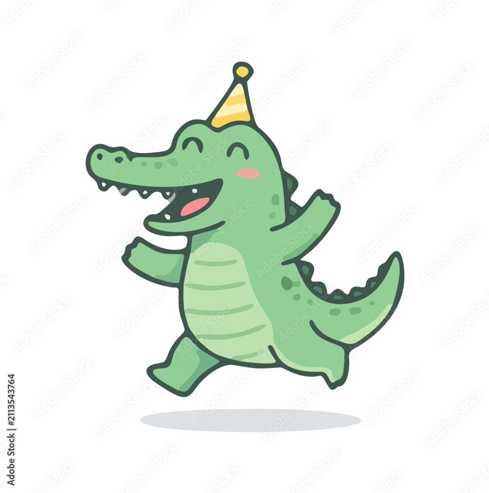 Fototapeta premium Cute Green Cartoon Baby Dragon Dinosaur Vector Illustration with Funny Reptile Character Isolated on White Background for Kids and Wildlife Design