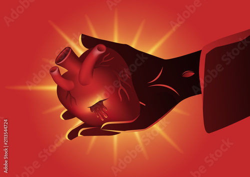 Sacred Heart of Jesus Held in Stigmata Hand Vector Illustration