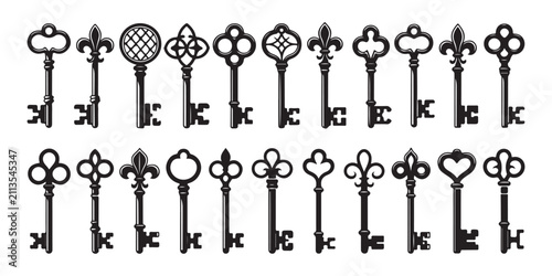 Vintage keys collection ornate antique keys various styles unique old ornate keys.