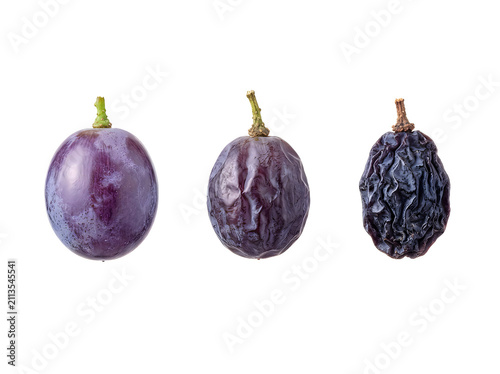 Stages of grape dehydration isolated on white background