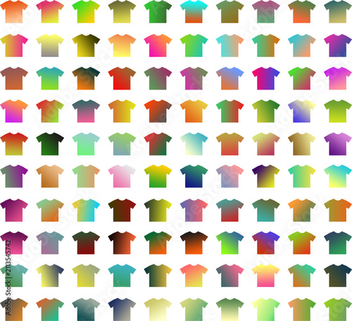 A vibrant collection of colorful gradient T-shirt icons in a clean flat vector style