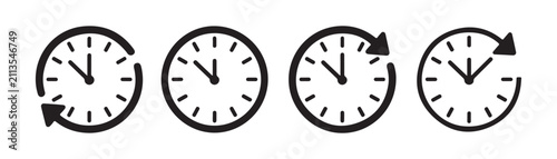 Foto Circular clock symbols with rotation arrows showing time passage vector interface icons black
