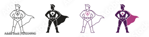 Superhero icon set on white background, vector illustration.