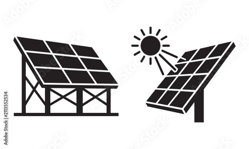 Bild auf Leinwand Solar panel arrays positioned under the bright summer sun to generate clean rene