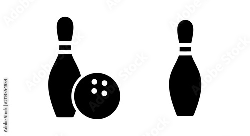 Vector illustration of bowling pins and ball icon on a transparent background
