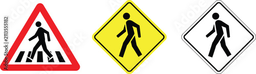 Foto Three pedestrian crossing vector signs, walking human symbol illustration on road signs