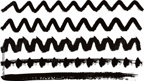 Foto Black paint stroke collection featuring various wavy and jagged lines on a white
