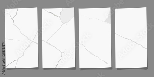 Konstfotografi Paper cracks progression a sequence of damaged white sheets