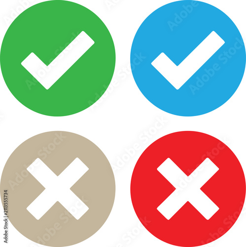 Cuadro en lienzo Check mark and cross symbol vector illustration for approval or denial task status icons
