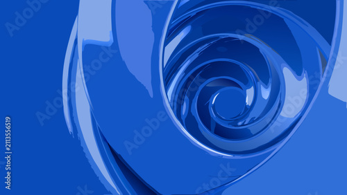 Foto Blue swirl pattern features a glossy reflective surface against a solid blue bac