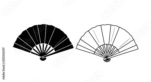 Vector illustration of traditional folding hand fan set on a transparent background