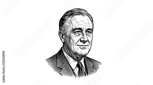 Fotografía Detailed charcoal drawing portrait of former American President Franklin Delano Roosevelt