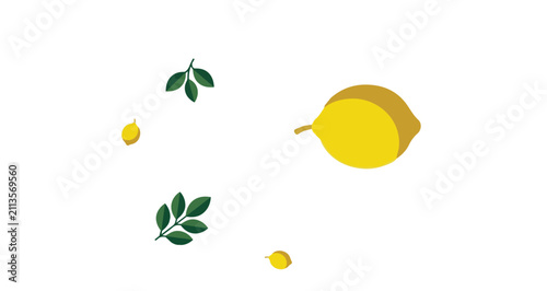 Foto yellow lemon with green leaves isolated on white background minimal composition